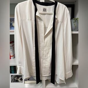 SALE: 3/$25 - Anne Klein - long-sleeve blouse - 14 - Used - cream, black